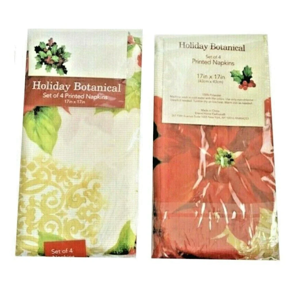 Christmas Poinsettia Fabric Napkins Holiday Botanical Red Gold Set of 4